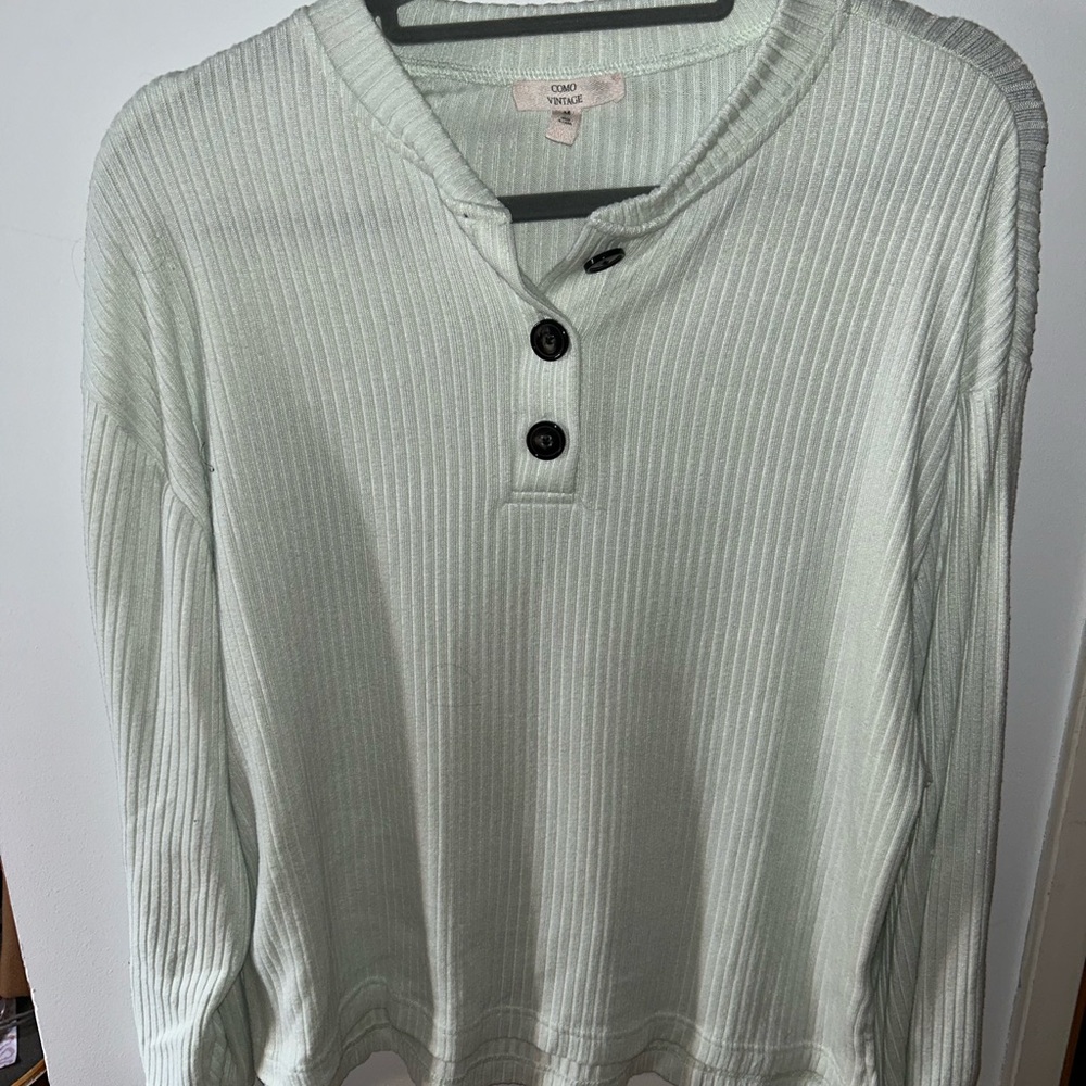 Como Vintage Light Green Ribbed Top